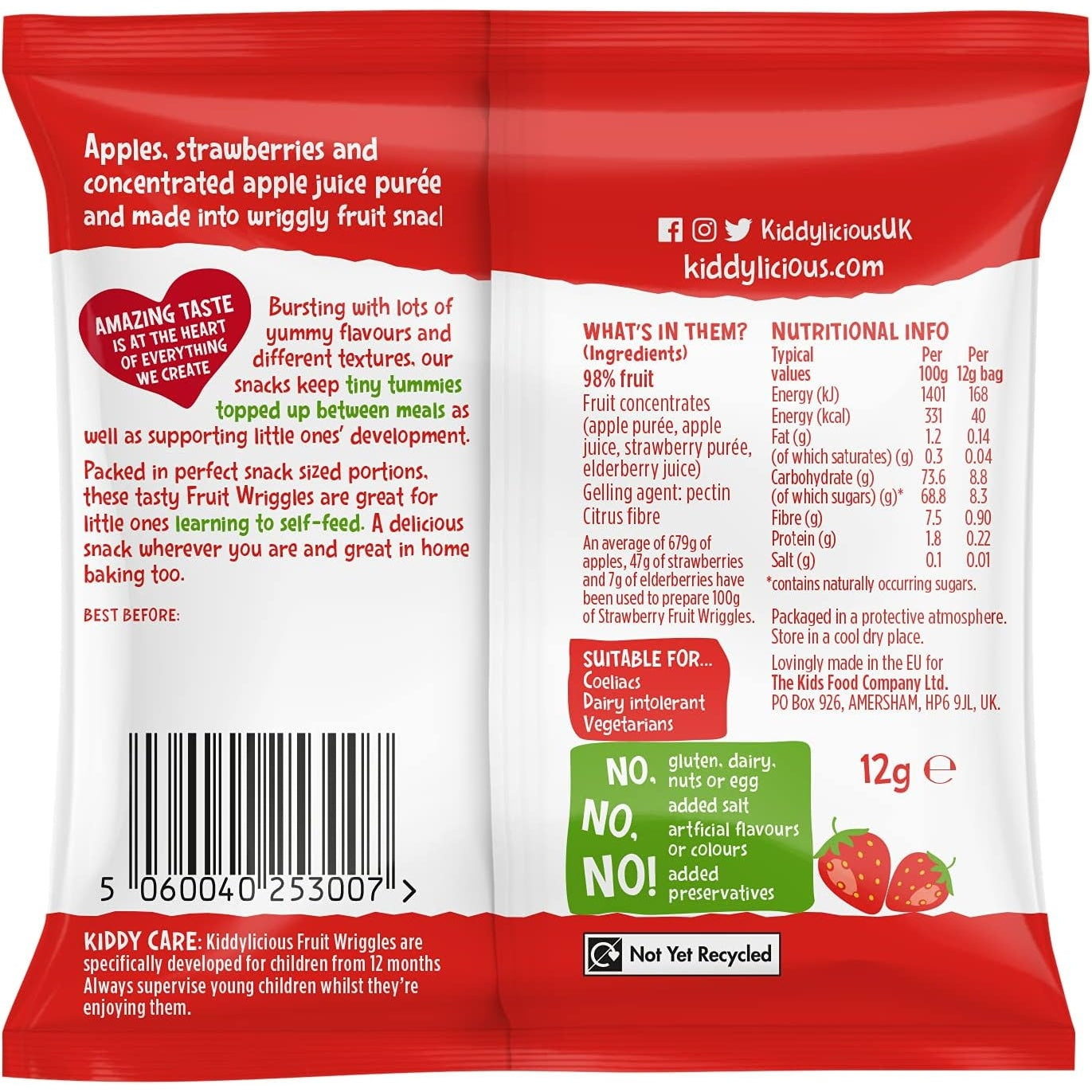Kiddylicious Strawberry Wriggles - Delicious Real Fruit Treat for Kids - Suitable for 12+ Months - Medaid - Lebanon