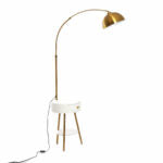 Modern End Table Arched Floor Lamp with Shelves and Drawer for Living Room, Bedroom - Medaid