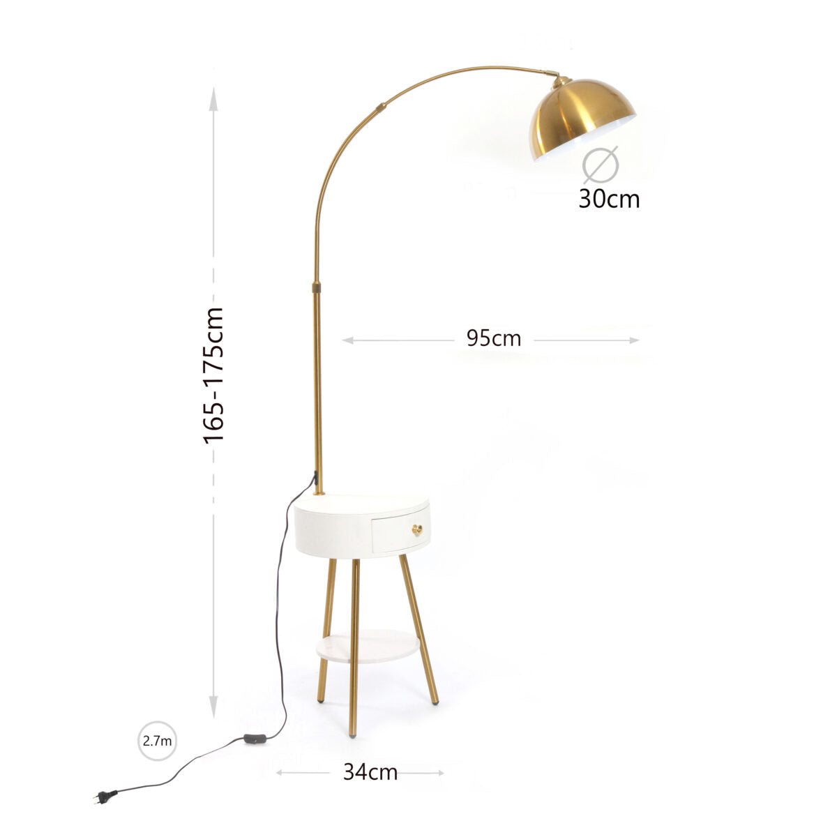 Modern End Table Arched Floor Lamp with Shelves and Drawer for Living Room, Bedroom - Medaid