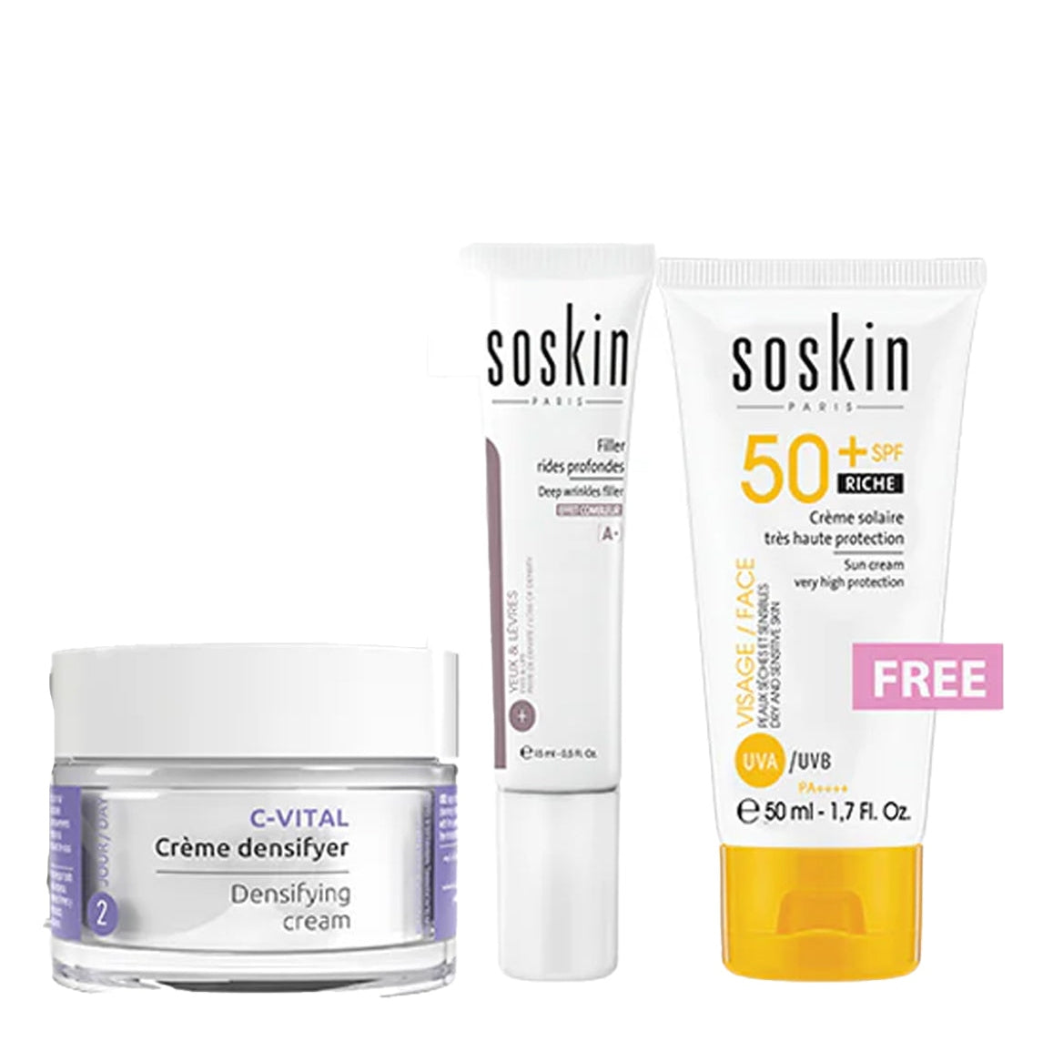 Soskin Densifying Cream + Soskin Eye Contour Filler + Soskin Sunscreen Cream SPF 50+ GIFT - Medaid