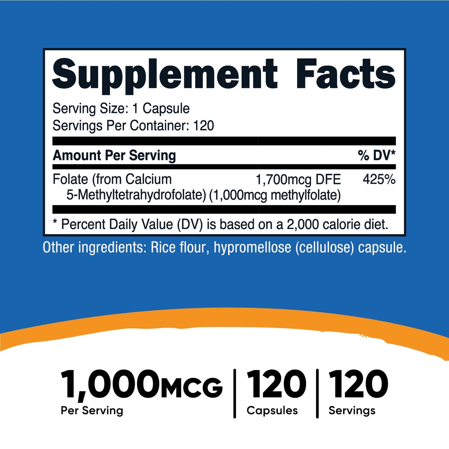 Nutricost, L-Methylfolate, 1000 mcg, 120 Capsules - Medaid