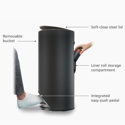 Joseph Joseph Arc™ 30L Easy-push Matt Black Pedal Bin - Medaid