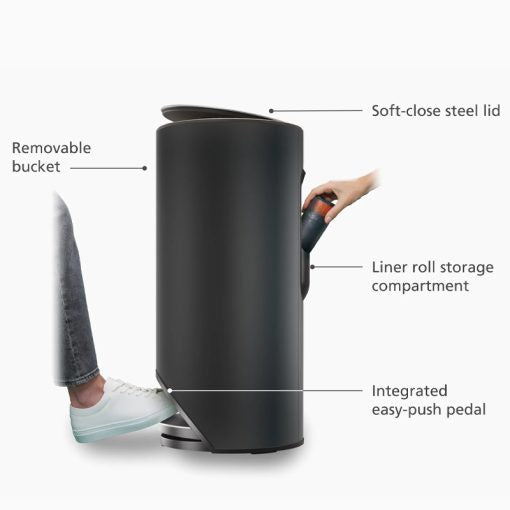 Joseph Joseph Arc™ 30L Easy-push Matt Black Pedal Bin - Medaid
