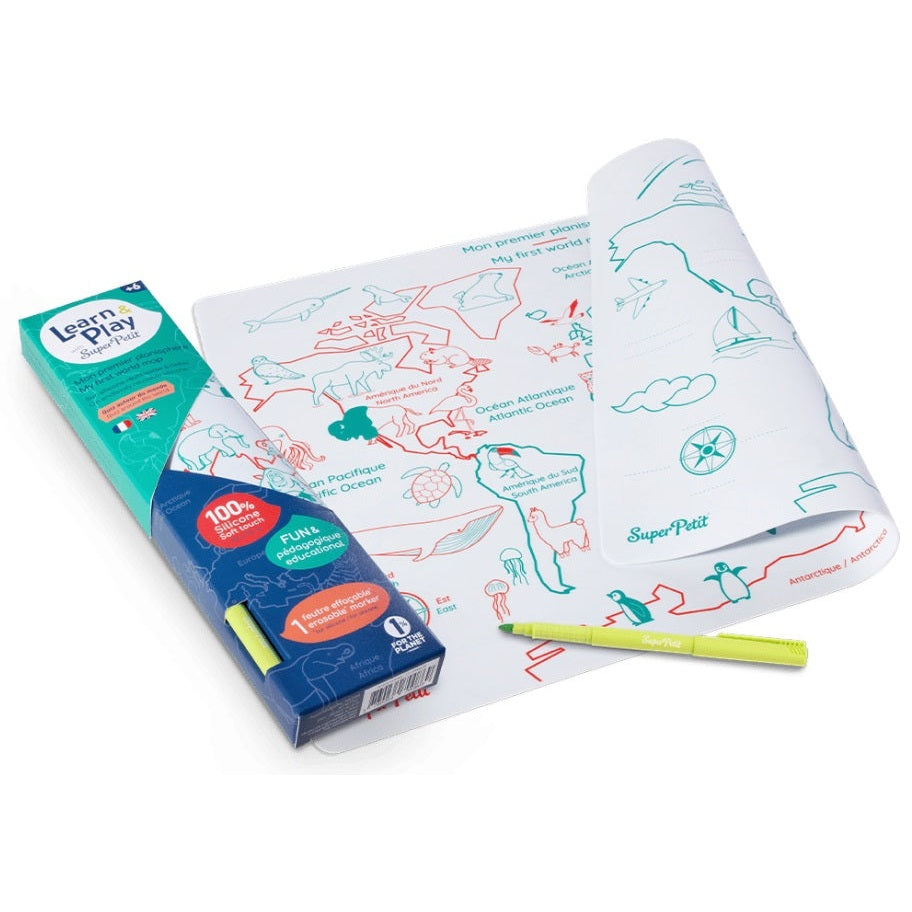 Coloring PlaceMat + 5 Erasable Markers - World Map - Medaid International