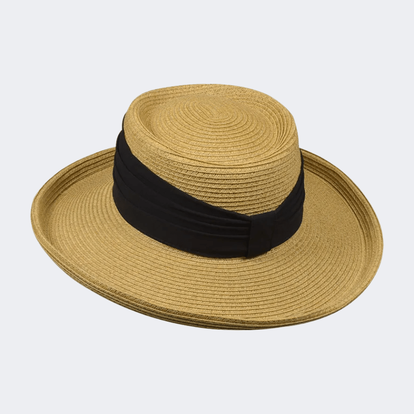 Stamion Venice With Wide Grosgrain Women Beach Hat Light Brown/Black - Medaid