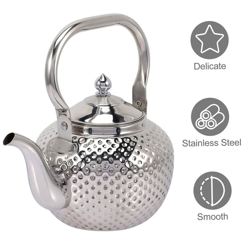 1.5 L Stainless Steel Tea Kettle with Hammer Texture Design Household Teapot Kettle Suitable for Induction Cooker and Stovetop Silver - Medaid