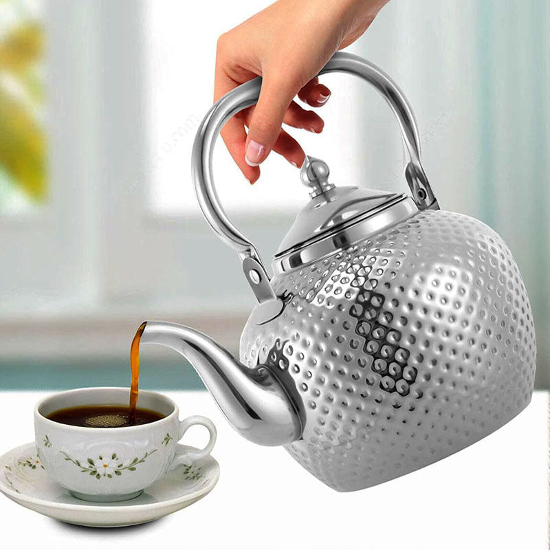 1.5 L Stainless Steel Tea Kettle with Hammer Texture Design Household Teapot Kettle Suitable for Induction Cooker and Stovetop Silver - Medaid