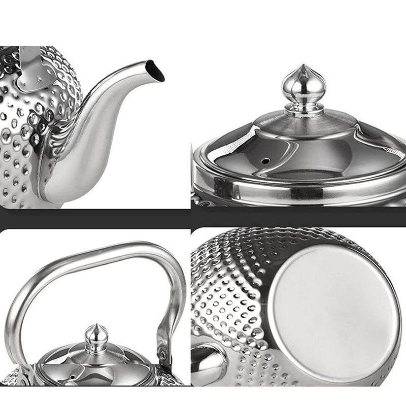 1.5 L Stainless Steel Tea Kettle with Hammer Texture Design Household Teapot Kettle Suitable for Induction Cooker and Stovetop Silver - Medaid