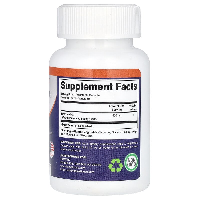 Vitamatic, Berberine, 500 mg, 60 Vegetable Capsules - Medaid