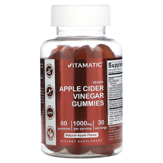 Vitamatic, Vegan Apple Cider Vinegar, Natural Apple, 1,000 mg, 60 Gummies - Medaid