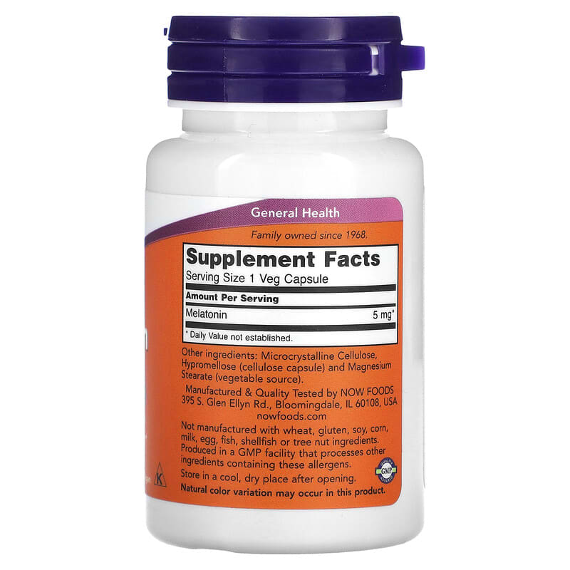 NOW Foods, Melatonin, 5 mg, 60 Veg Capsules - Medaid