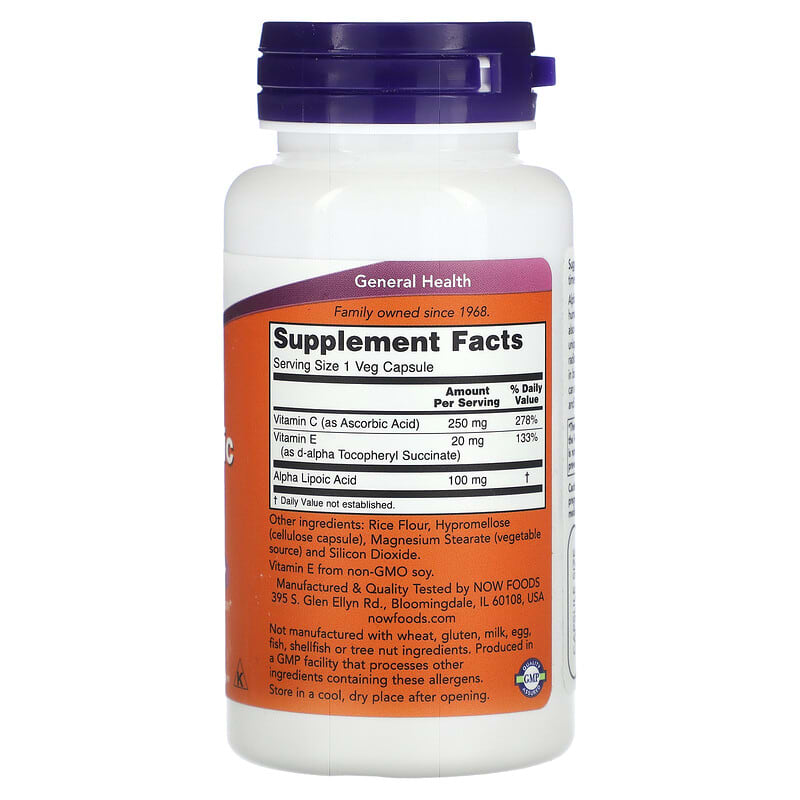 NOW Foods, Alpha Lipoic Acid, 100 mg, 60 Veg Capsules - Medaid
