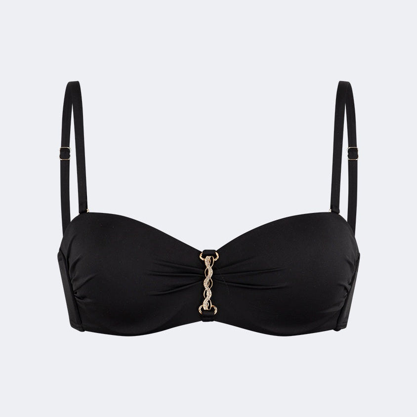 Oil And Gaz Stylish Women Beach Bandeau Bra Black - Medaid