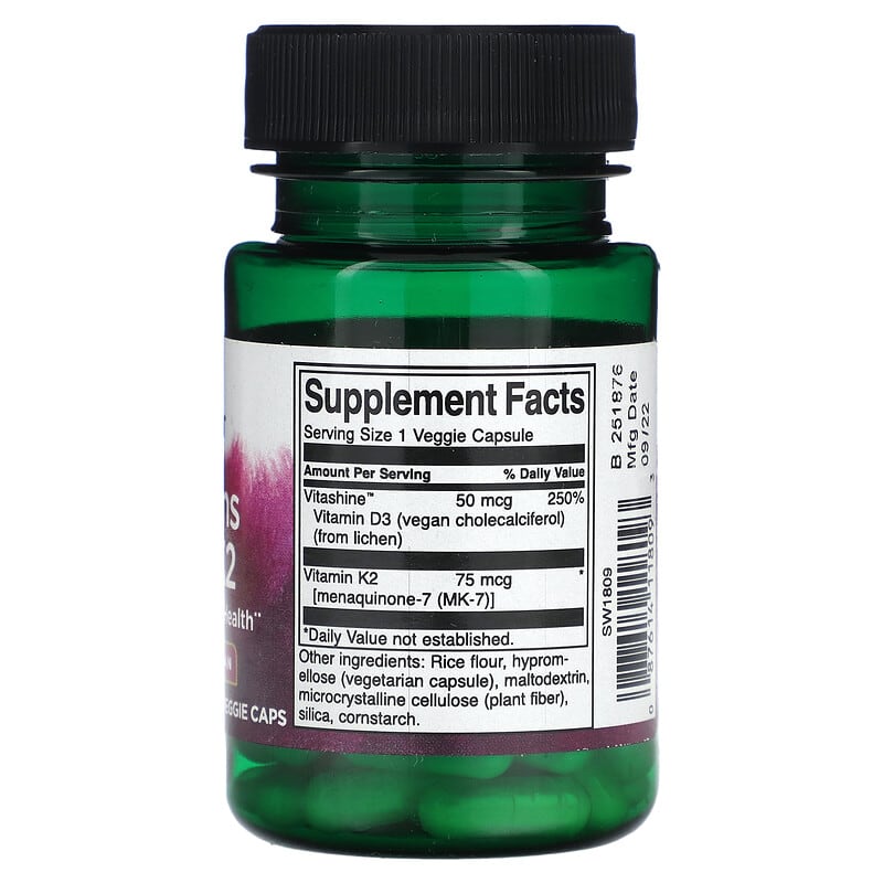 Swanson, Vitamins D3 & K2, 60 Veggie Caps - Medaid