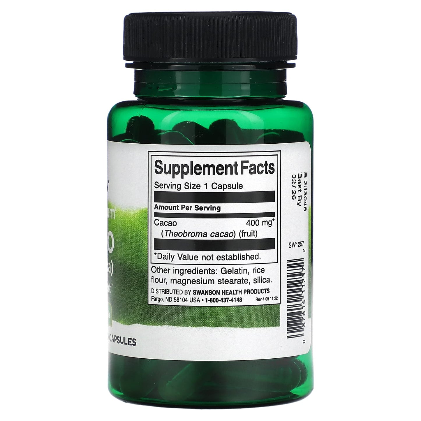 Swanson, Full Spectrum Cacao (Raw Cocoa), 400 mg , 60 Capsules - Medaid