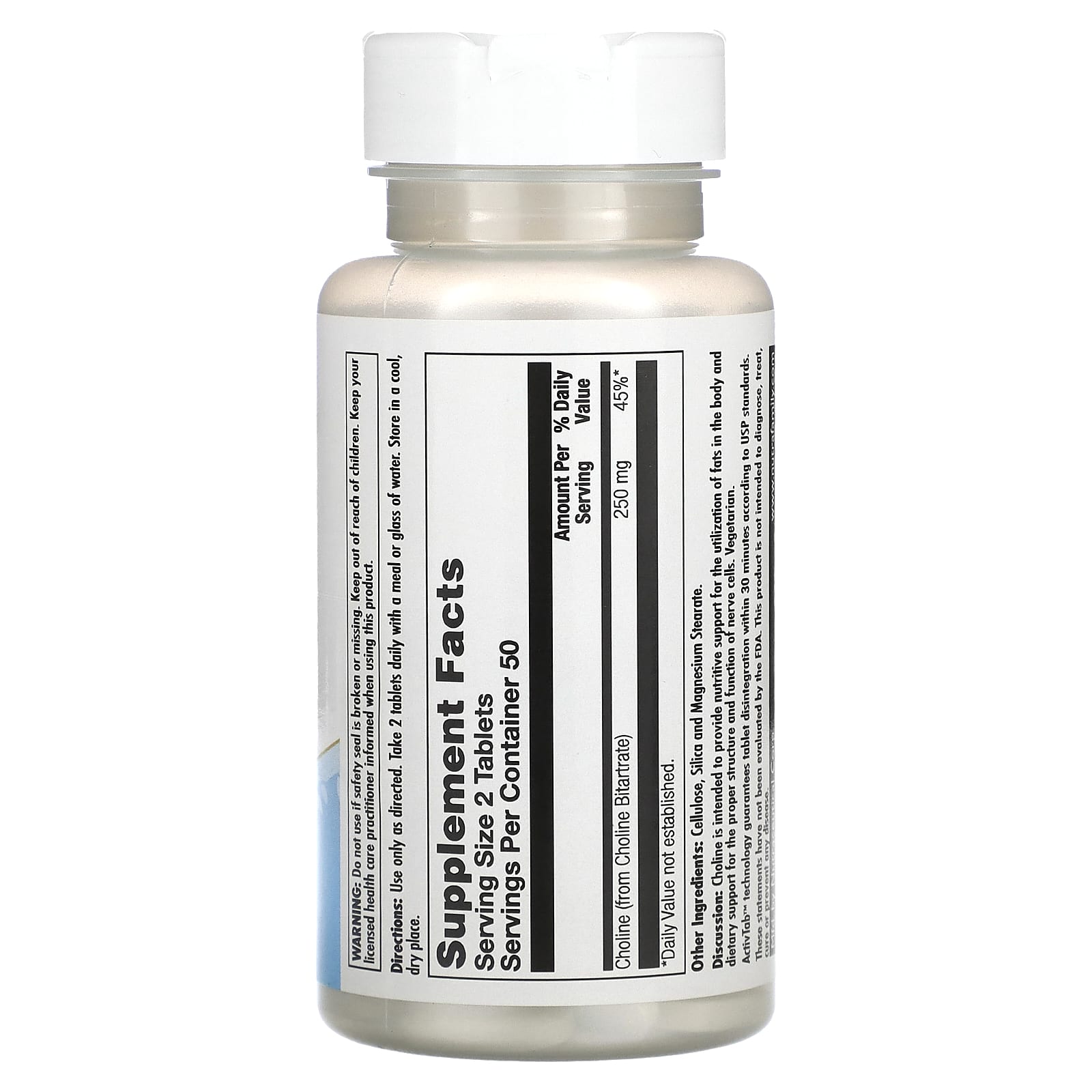 KAL, Choline, 250 mg, 100 Tablets (125 mg per Tablet) - Medaid