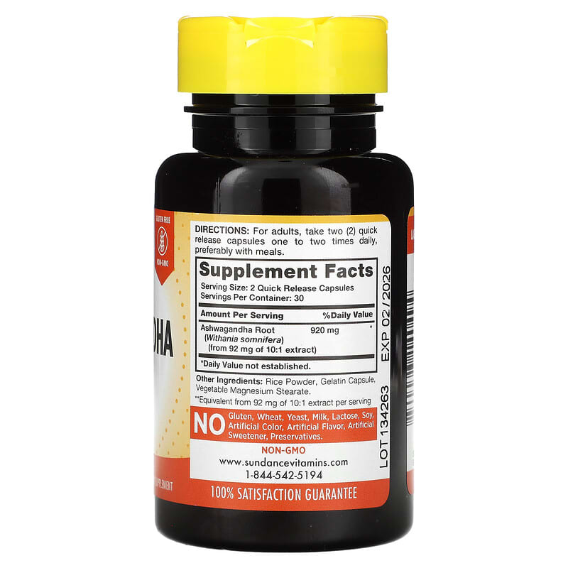 Sundance Vitamins, Super Concentrated Ashwagandha, 920 mg, 60 Quick Release Capsules - Medaid International
