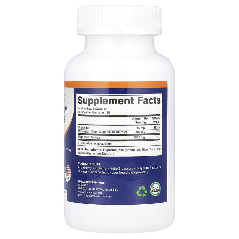Vitamatic, Magnesium Taurate with B6, 180 Vegetarian Capsules - Medaid