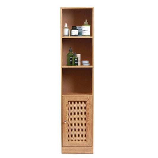 5 Tier Waterproof Wooden and Rattan Storage Cabinet Organizer Slim Design Freestanding Floor Cabinet for Bathroom Bedroom Living Room Kitchen - Medaid