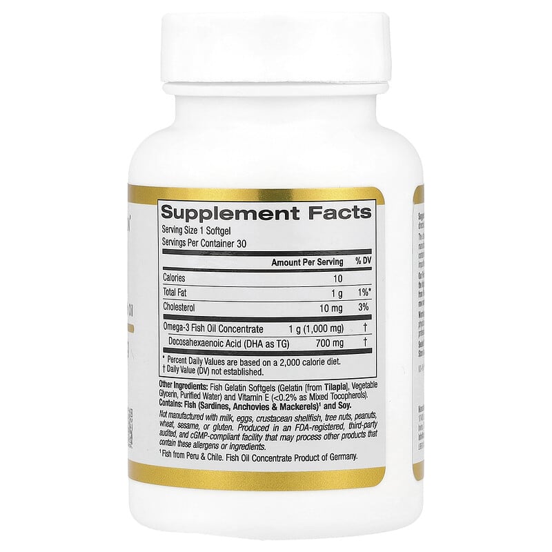 California Gold Nutrition, DHA 700 Fish Oil, Ultra-Concentrated, 1,000 mg, 30 Softgels - Medaid