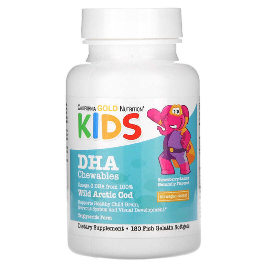 California Gold Nutrition, Kids DHA Chewables, 100% Wild Arctic Cod, Strawberry-Lemon, 180 Fish Gelatin Softgels - Medaid