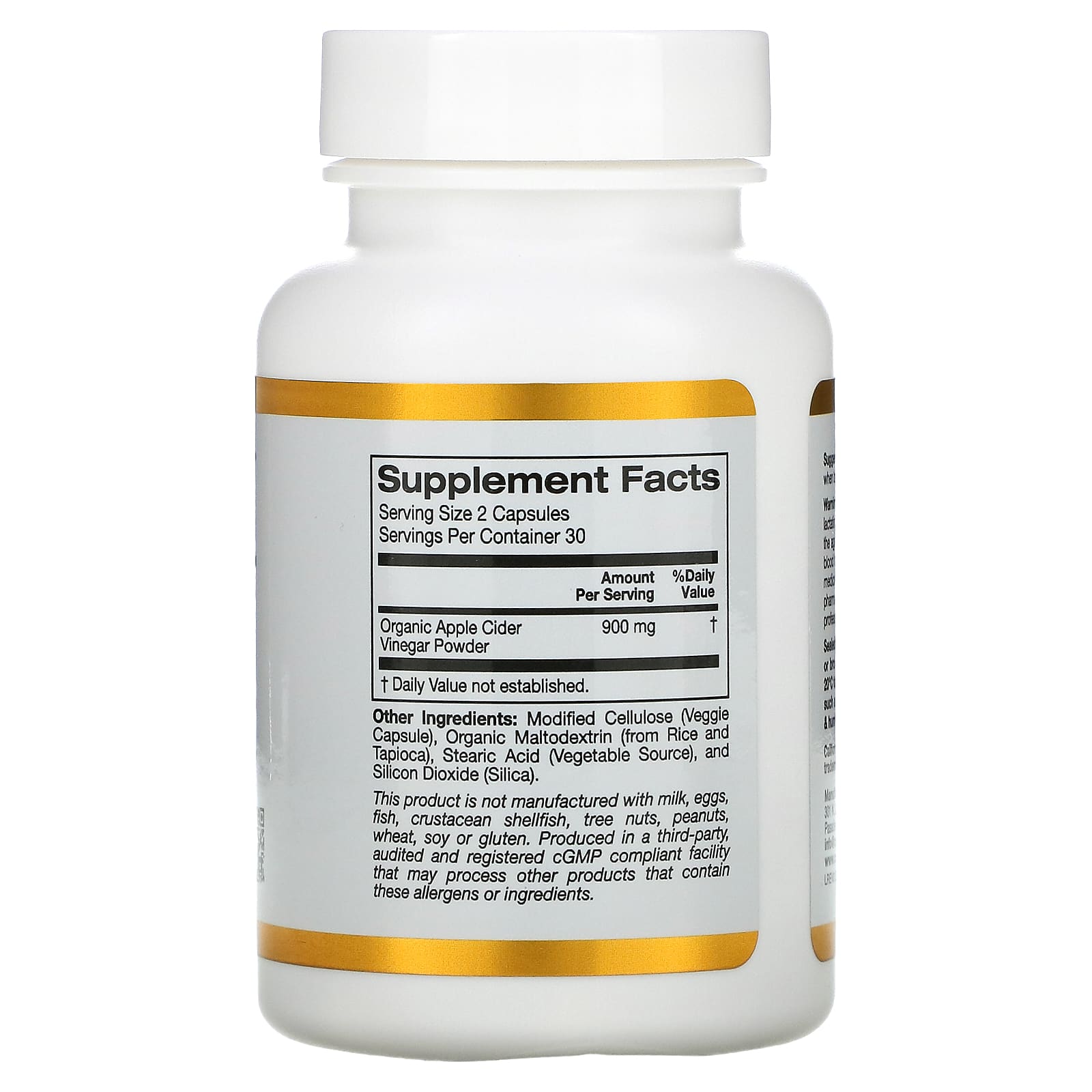 California Gold Nutrition, Apple Cider Vinegar, 60 Veggie Capsules - Medaid