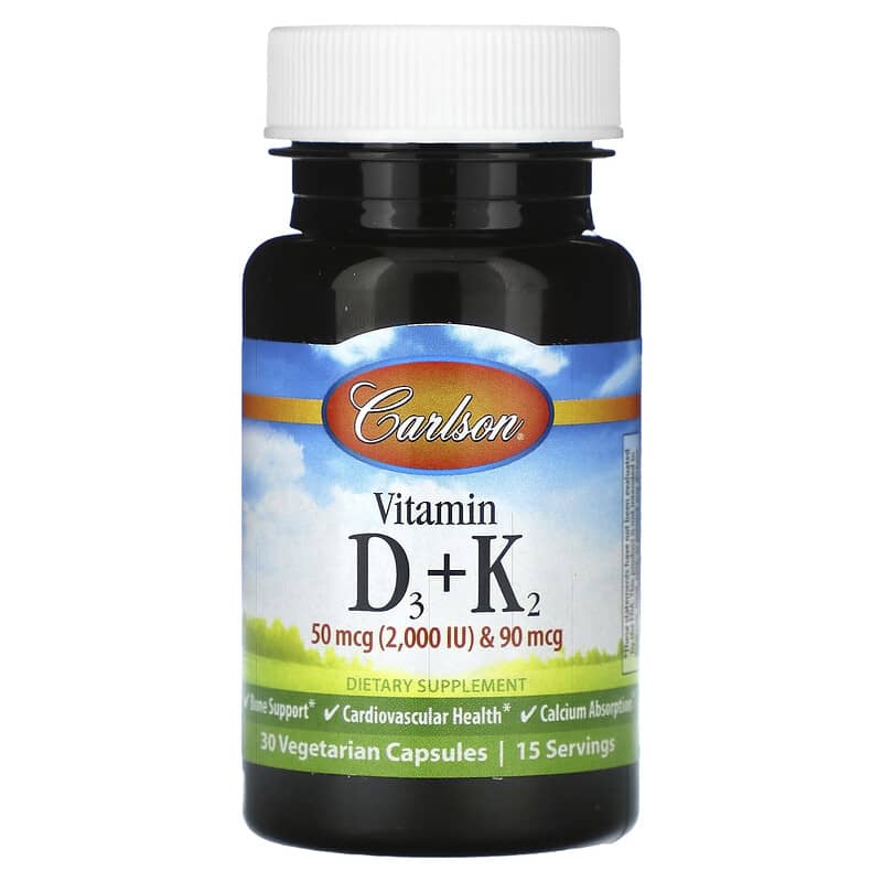 Carlson, Vitamin D3 + K2, 30 Vegetarian Capsules - Medaid