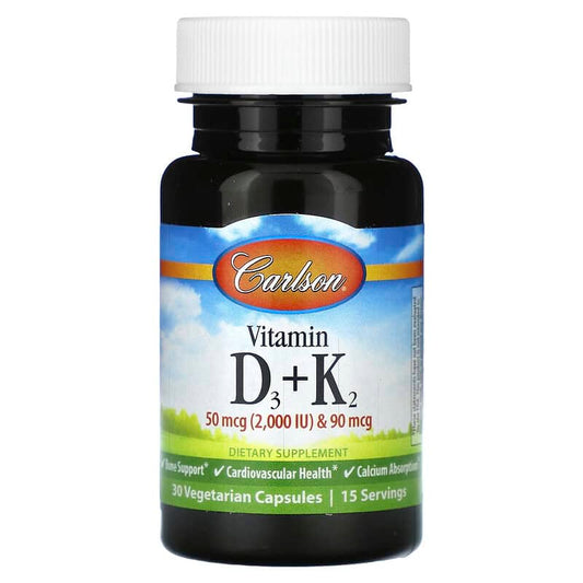 Carlson, Vitamin D3 + K2, 30 Vegetarian Capsules - Medaid