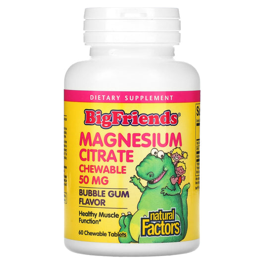 Natural Factors, Big Friends, Magnesium Citrate, Bubble Gum, 50 mg, 60 Chewable Tablets - Medaid