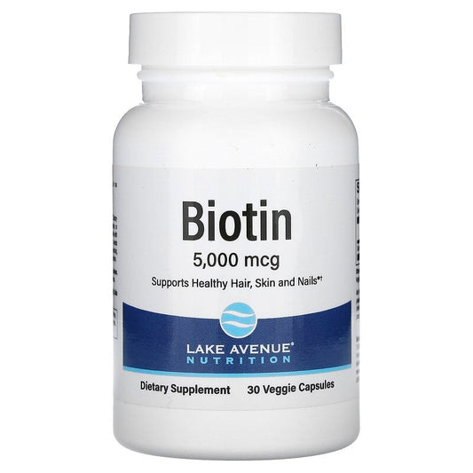 Lake Avenue Nutrition, Biotin, 5,000 mcg, 30 Veggie Capsules - Medaid