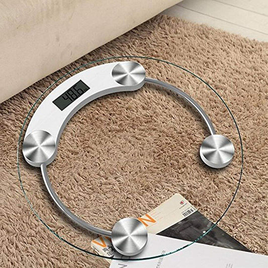 180 KG, Round Glass Battery Operated Digital Scale for Body Weight with 4 Digits LCD Backlight Display - Medaid