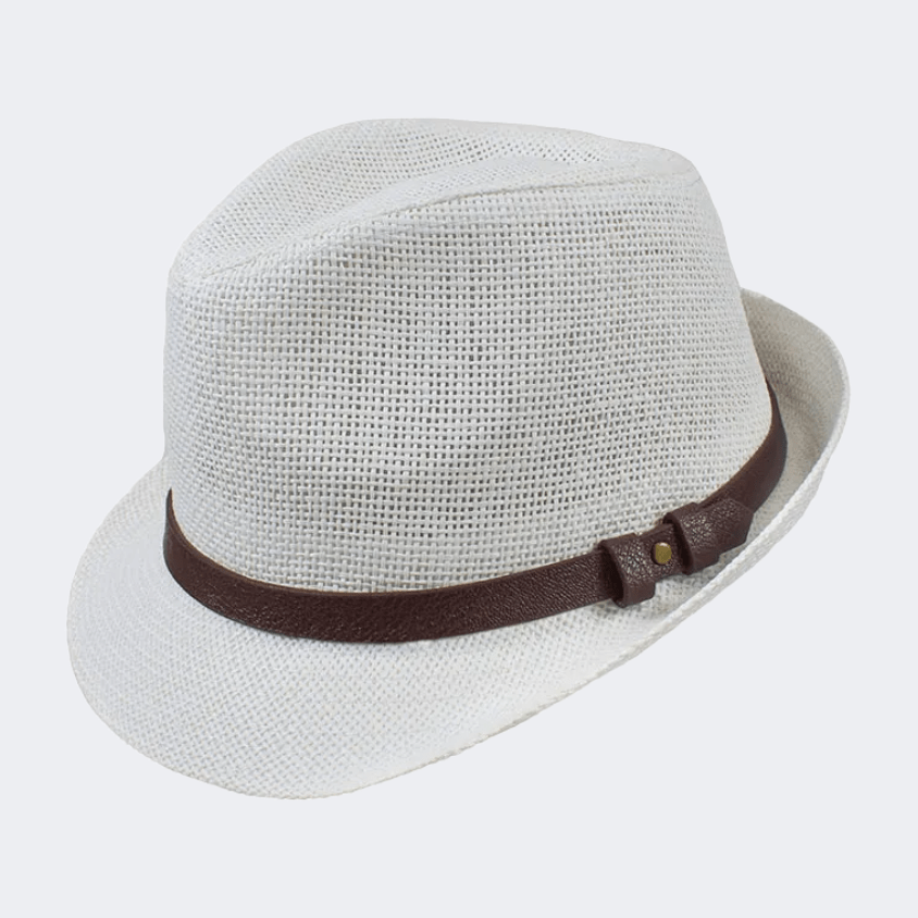 Stamion Trillby Leather Decoration Men Beach Hat White - Medaid