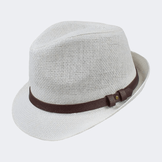 Stamion Trillby Leather Decoration Men Beach Hat White - Medaid