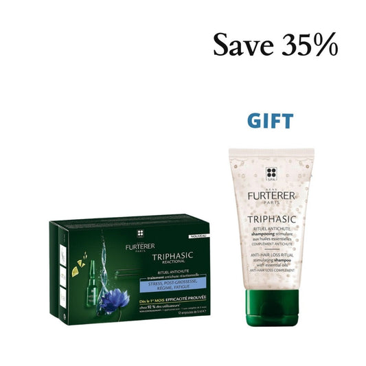 Rene Furterer Triphasic Reactional Sudden Hair Loss Treatment 12 Amp X 5 ml + Free triphasic Ritual Anti-Chute Shampoo 50 ml - Medaid