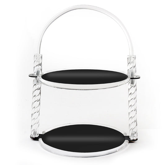 2 Tier Round Plexi Cupcake Holder with Handle and Black Bottoms Display Stand for Cake Candies Desserts Appetizers - Medaid