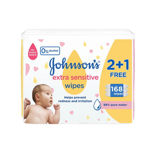 Johnson's Extra Sensitive Baby Wipes 2+1FREE (168 wipes) - Medaid