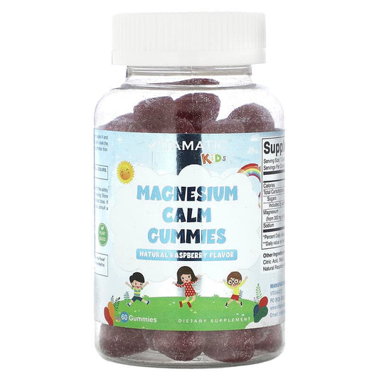 Vitamatic, Kids, Magnesium Calm Gummies, Natural Raspberry, 60 Gummies - Medaid