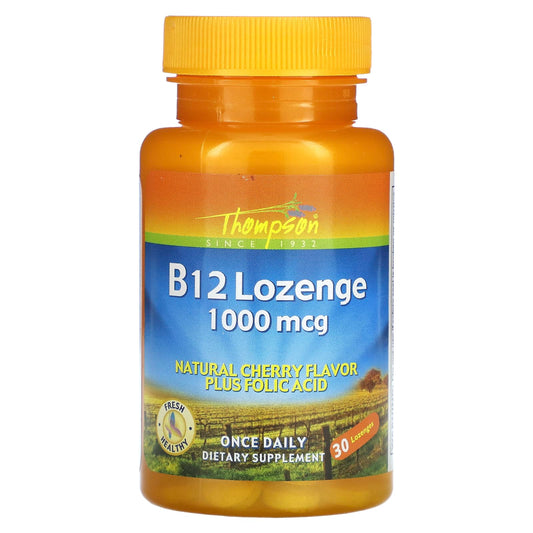 Thompson, B12 Lozenge, Natural Cherry, 1,000 mcg, 30 Lozenges - Medaid