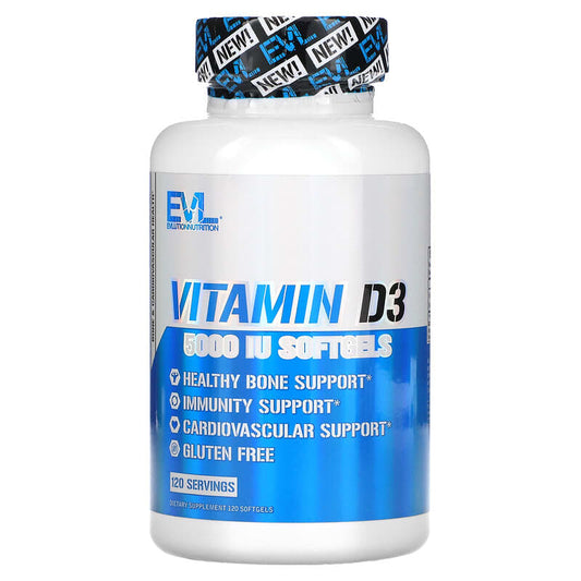 EVLution Nutrition, Vitamin D3, 5,000 IU, 120 Softgels - Medaid