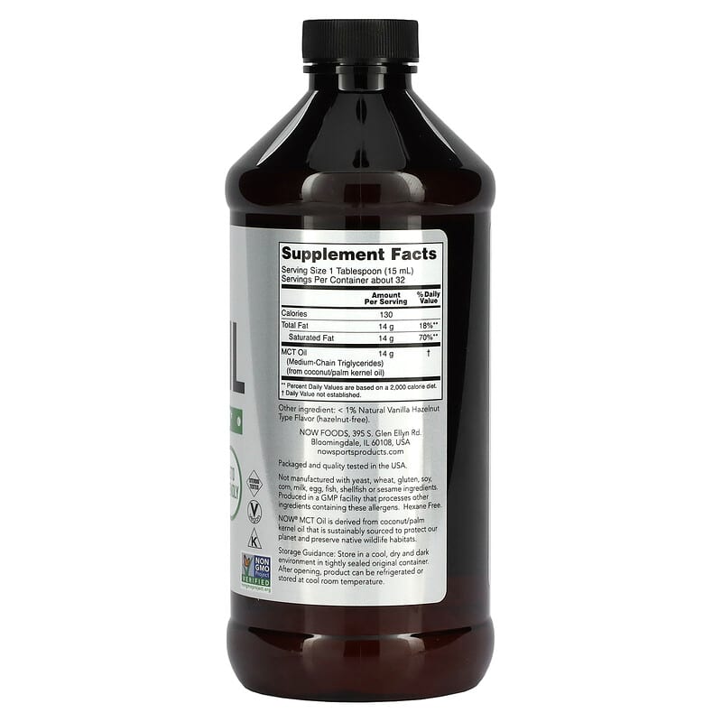 NOW Foods, Sports, MCT Oil, Vanilla Hazelnut, 473 ml - Medaid