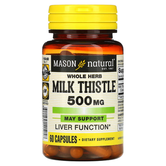 Mason Natural, Whole Herb Milk Thistle, 500 mg, 60 Capsules - Medaid