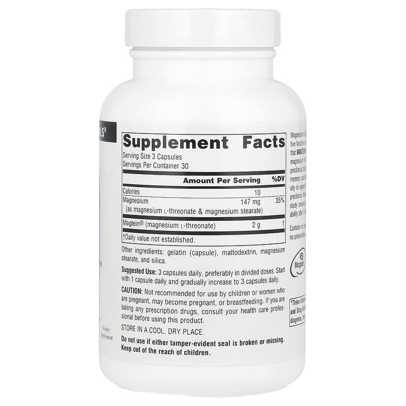 Source Naturals, Magtein, Magnesium L-Threonate, 90 Capsules - Medaid