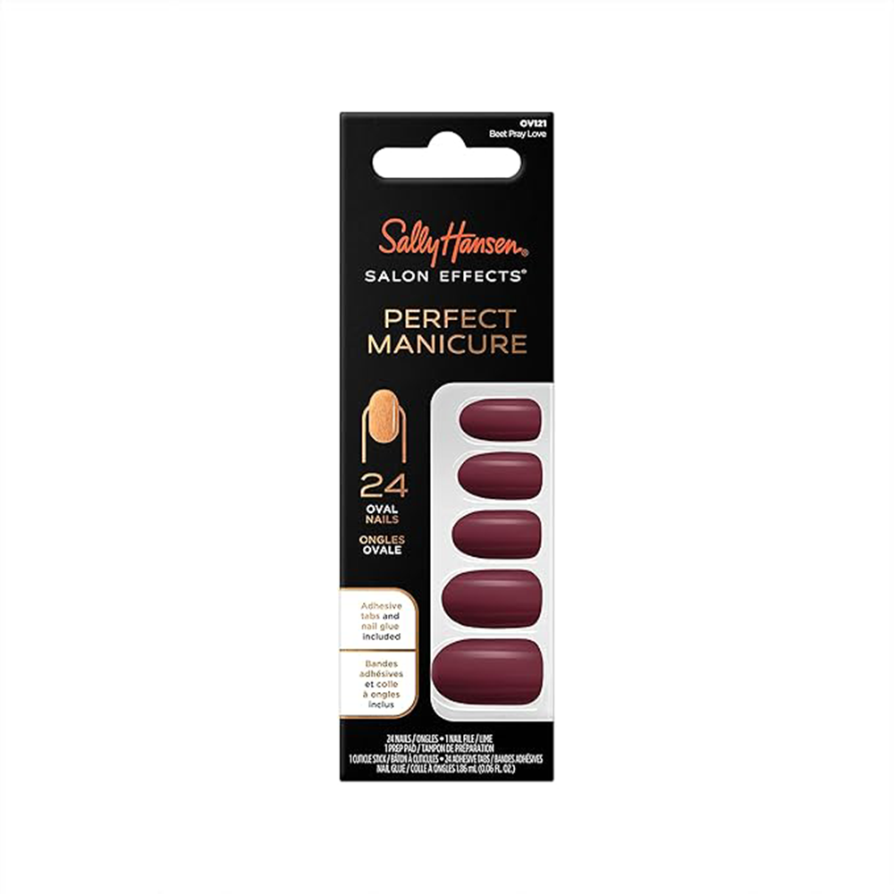 Sally Hansen Salon Effect Perfect Fake Nails Kit Oval Beet Pray Love - Medaid