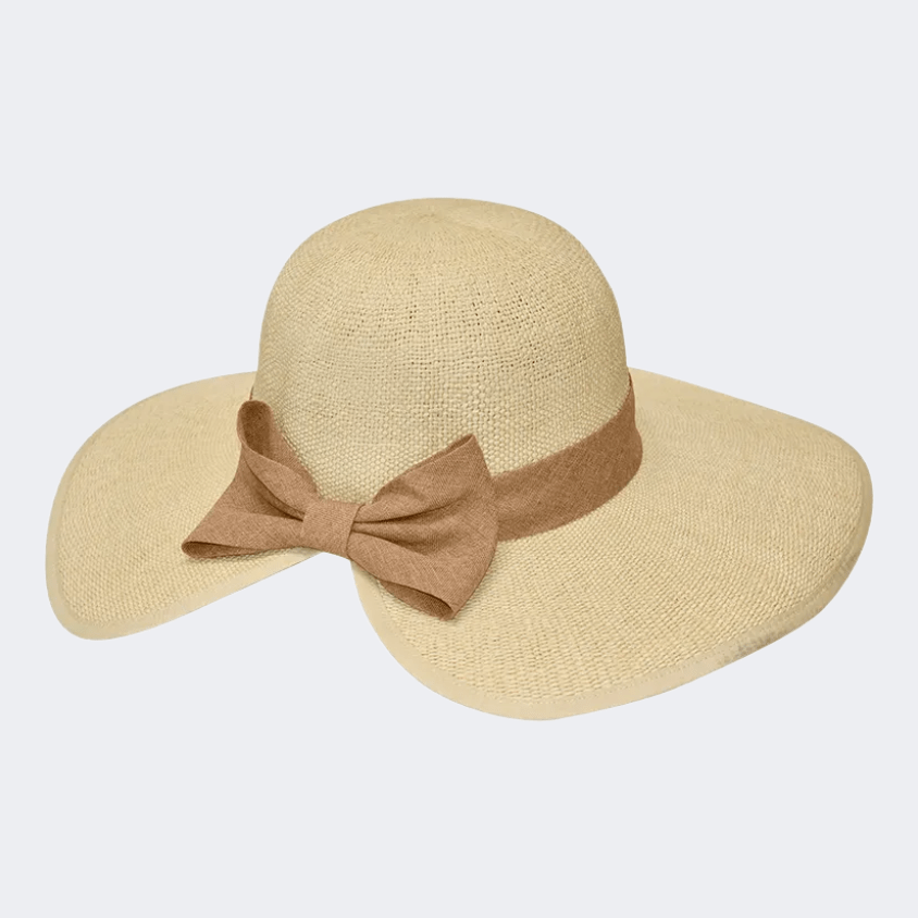 Stamion Japanese Linen Ribbon And Bow Women Beach Hat Off White - Medaid