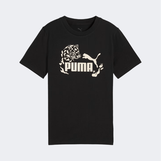 Puma Flaming Love Graphic Girls Lifestyle T-Shirt Black - Medaid International