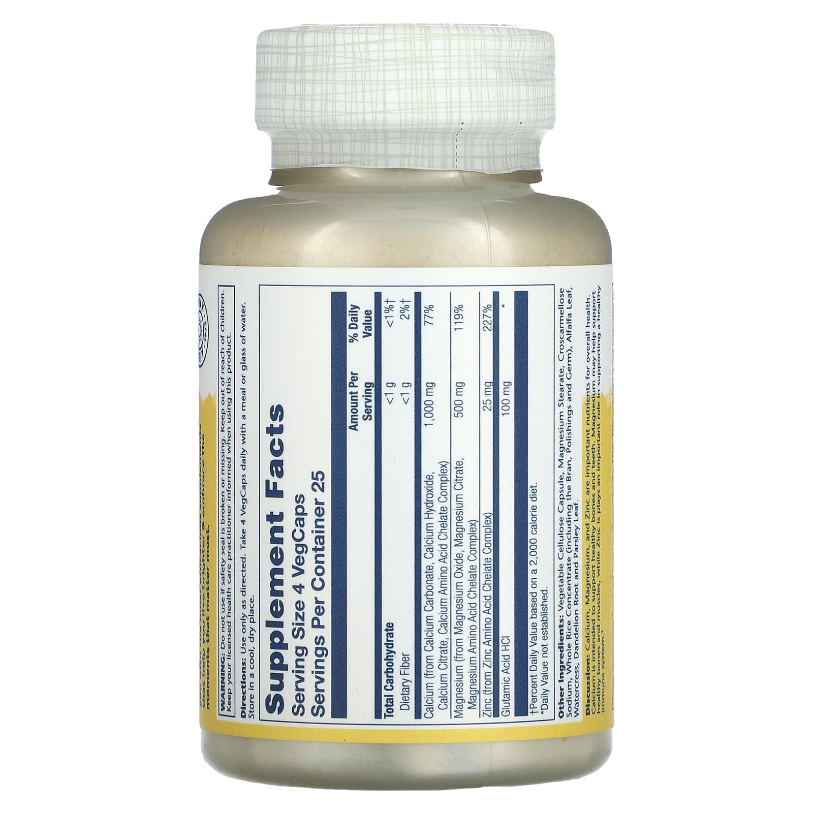 Solaray, Calcium Magnesium Zinc, 100 VegCaps - Medaid