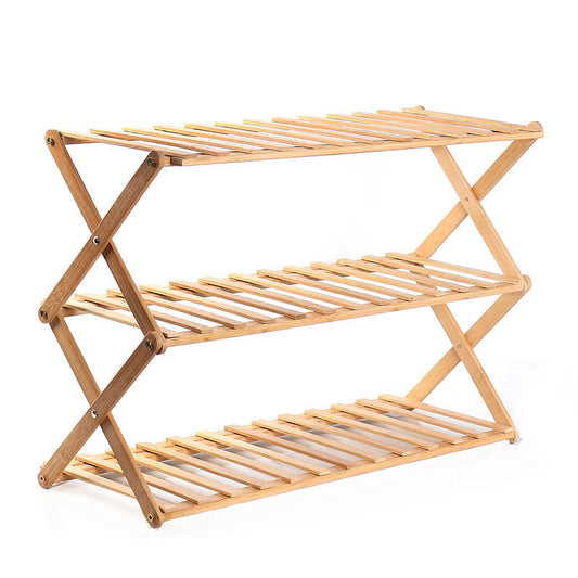 3 Layer Wooden Bamboo Foldable Shoe Rack Portable Folding Shoe Storage Racks Freestanding Multipurpose Shoe Shelves for Hallway Entryway Bedroom - Medaid