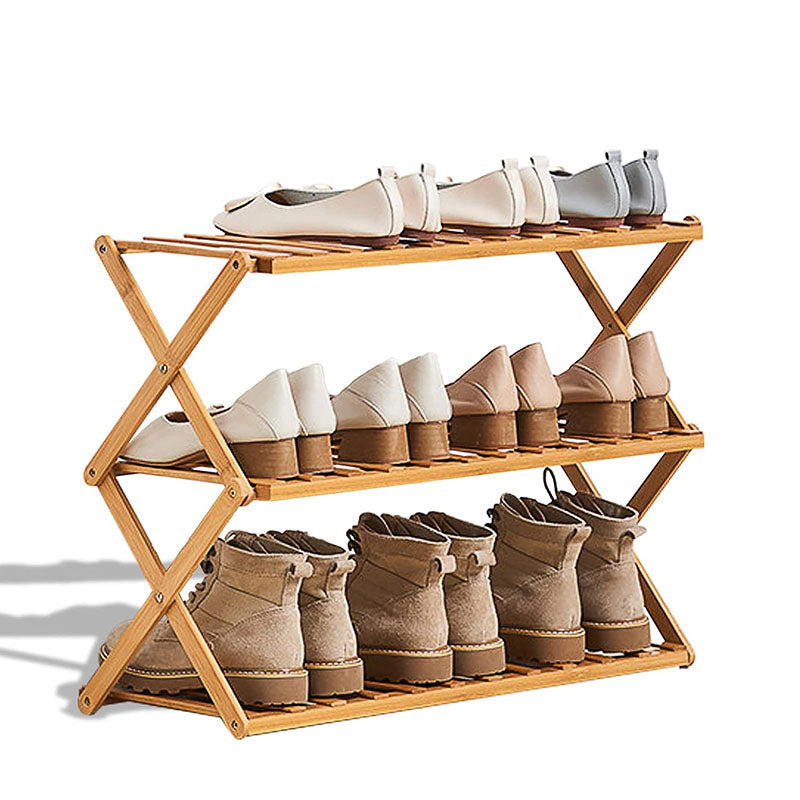 3 Layer Wooden Bamboo Foldable Shoe Rack Portable Folding Shoe Storage Racks Freestanding Multipurpose Shoe Shelves for Hallway Entryway Bedroom - Medaid