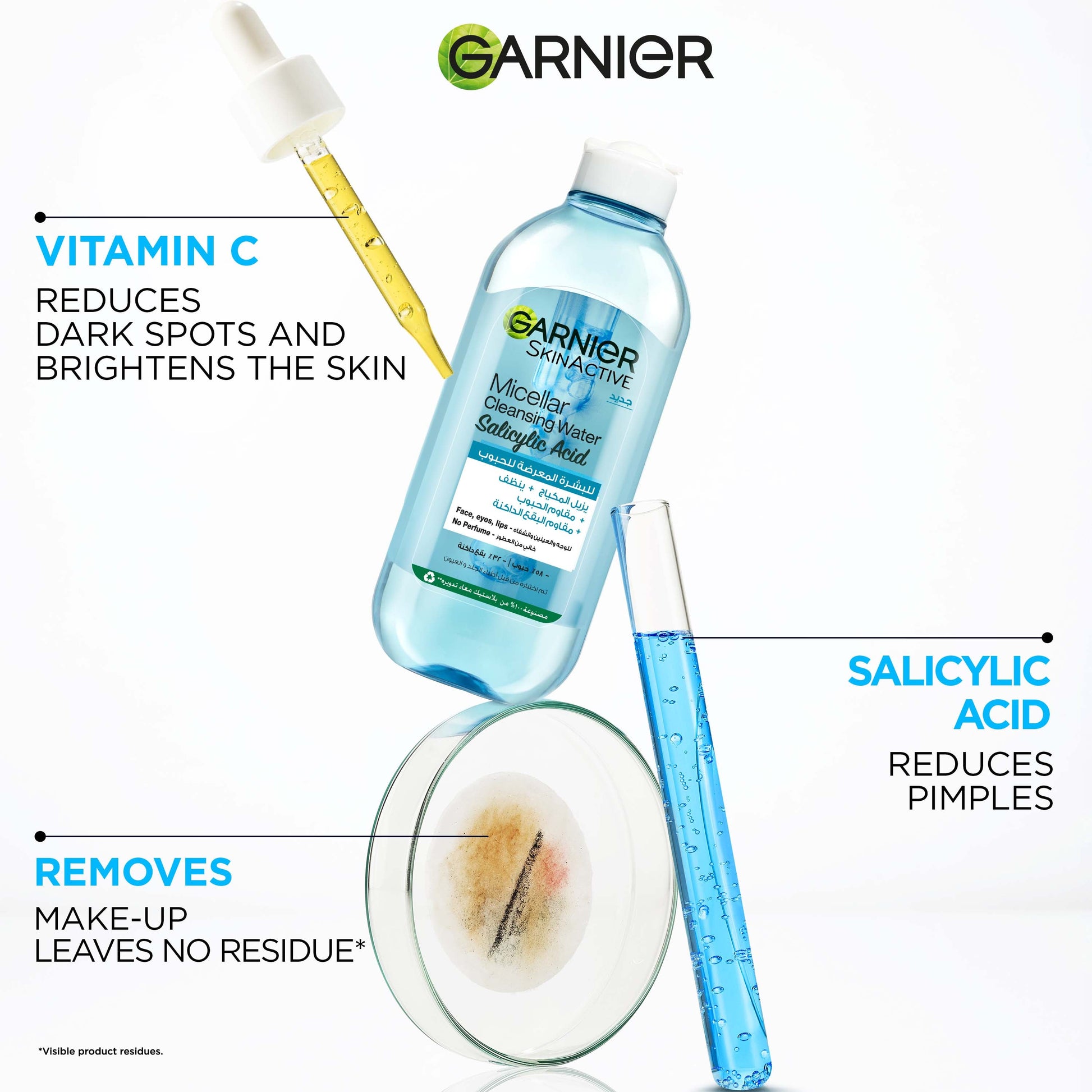 Garnier Salicylic Acid Micellar Water Facial Anti-Acne Cleanser and Makeup Remover, for Oily and Acne-Prone Skin 400ml - Medaid