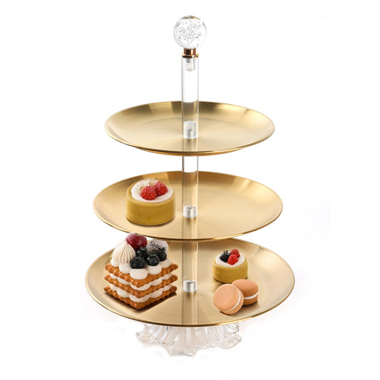 3 Tier Stainless Steel Round Cupcake Holder with Ball Handle Display Stand with Glass Base for Cake Candies Desserts Appetizers Gold - Medaid